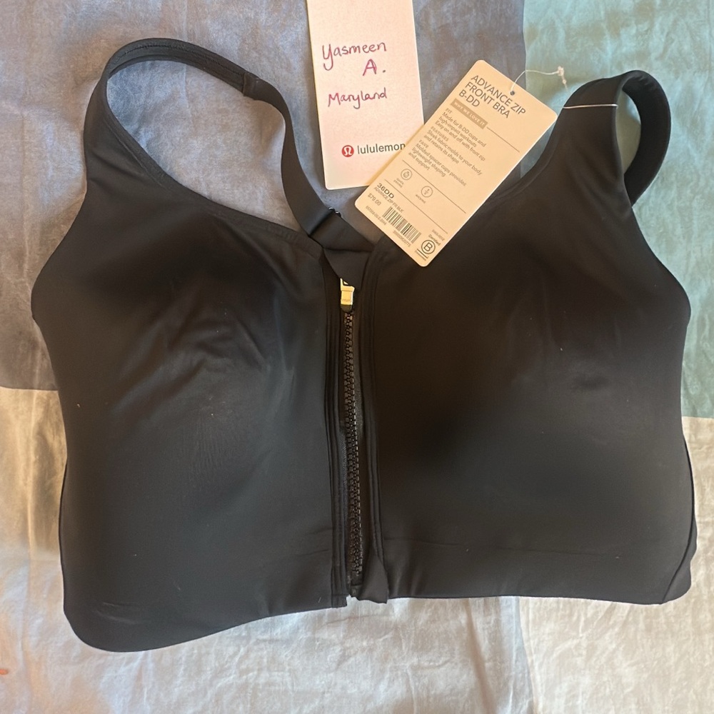 Athleta Black Advance Zip Front Sports Bra 36DD